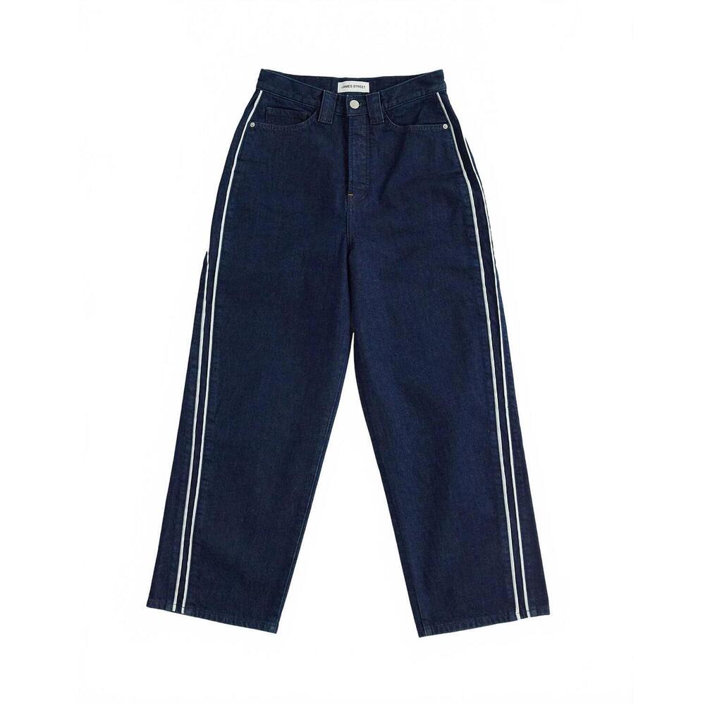 NEW JAMES STREET men's pinstripe track denim jeans in medium blue